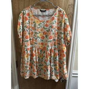Bloomchic Peach Orange Floral Peplum Babydoll Top Plus 18-20 Lightweight Flowy